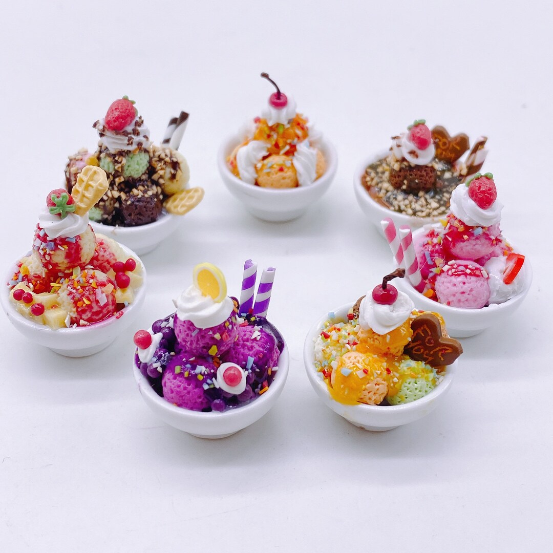 7 Pieces Miniature Ice Cream in Bowl Miniature Sweet for - Etsy