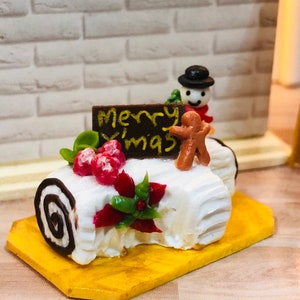 Miniature Log Cake 3D for Christmas Miniature Christmas Cake,Miniature Bakery,Miniature Sweet,Dollhouse cake,Dolls and Miniature