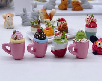 4 pieces Miniature Beverage,Miniature ceramic cup,Miniature Coffee,Dollhouse Halloween,Miniature Coffee