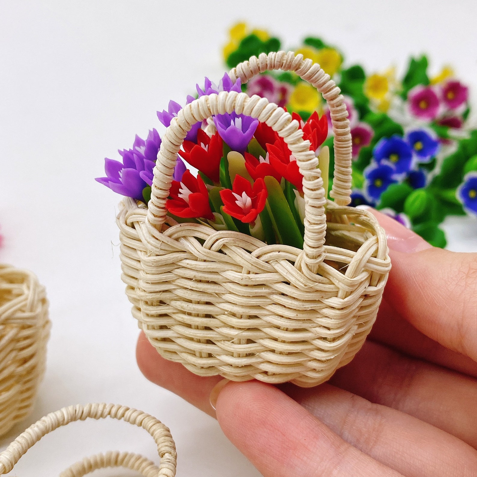 2 Pieces Miniature Wicker Basket Miniature Garden Dollhouse Etsy