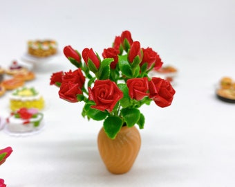 5 bouquets Miniature Red Rose, Miniature Garden Dollhouse size SS and S scale 1:12