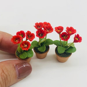 Dark Pink Opium Poppy Flowers Plants 3 Bunches Clay Miniature Dollhouse  Flower