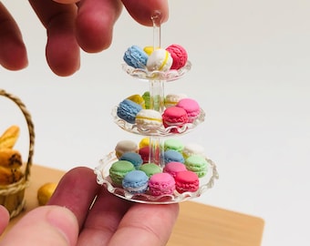 Miniature Macaron Stand with Macaron 20 pcs. for Doll's house collection