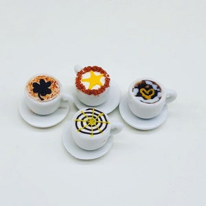 Miniature Coffee Cup 4 pieces with saucer,Miniature Beverage,Miniature Coffee,Dollhouse Sweet,Miniature Coffee Set,Miniature Sweet