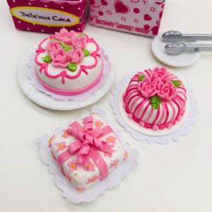 Miniature Valentine Cake Set: Polymer Clay Dollhouse Food (3 pieces)