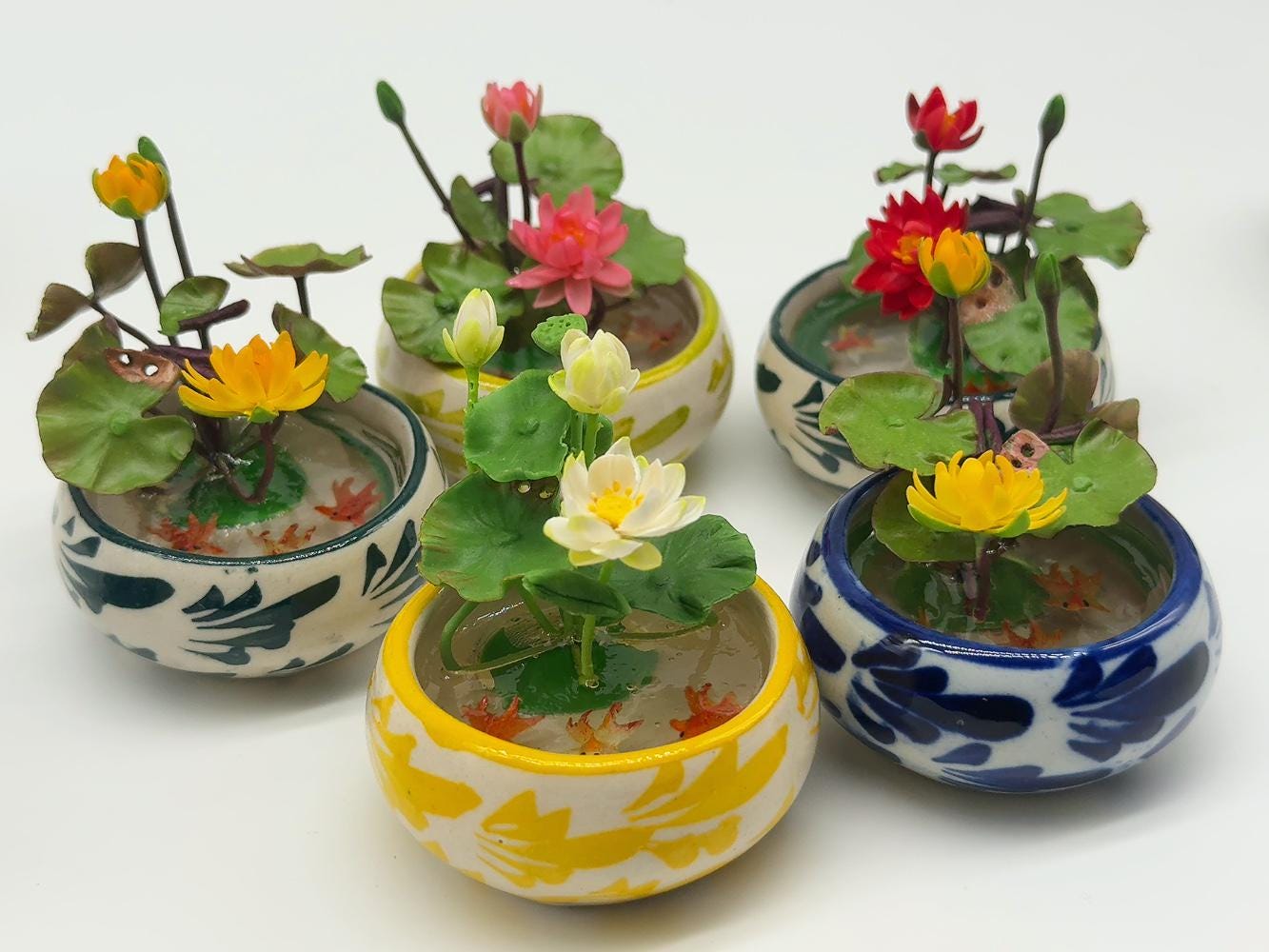 ミニチュア金魚鉢：陶器の蓮の池、ドールハウスの装飾 - Etsy 日本