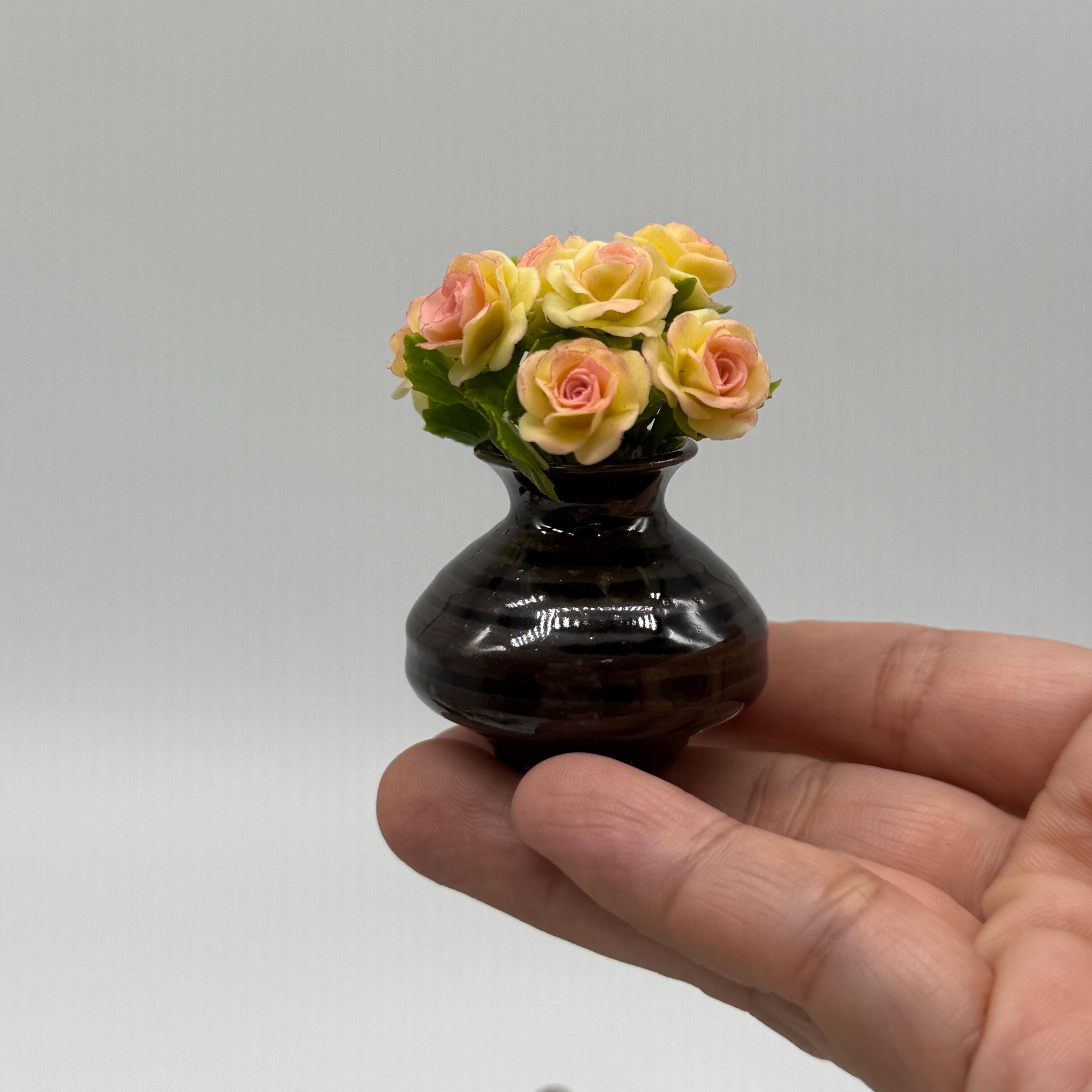 ベルナルド　リモージュ、薔薇　ミニ花瓶花柄陶器花瓶 ミニチュアセラミックグロス花瓶、ミニチュアポット、ミニチュア