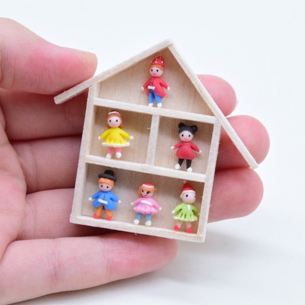 6 Miniature Baby Doll on a wooden shelf Scale 1:12