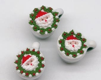 Conjunto de 3 xícaras de cerâmica em miniatura com Papai Noel, escala 1:12.