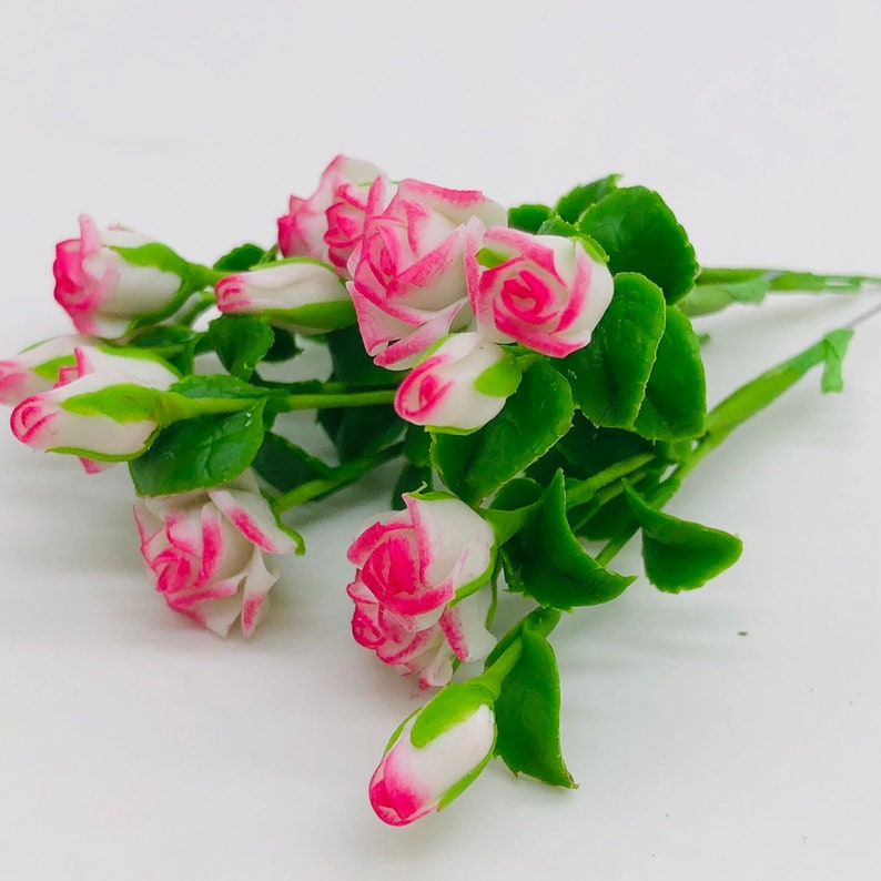 5 Bouquets Miniature Rose White - Pink Color, Miniature Garden ...