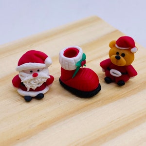 Miniature Christmas Polymer Clay Figurines: Santa, Bear, Boot (20mm)