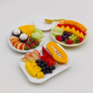 3 pieces Miniature Fruit in plate, Miniature Fakefood for Dollhouse