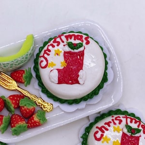 Pastel de Navidad en miniatura: Pastelería de casas de muñecas de arcilla polimérica