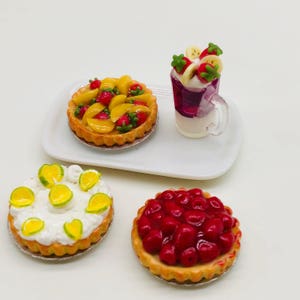 Miniature 3 Pie Flavor and Beverage Mix Set 1:12 for Doll&#39;s house collection