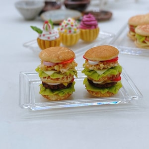 3 pieces Miniature Double Burger, Miniature Bakery, Miniature Food, Miniature Bread