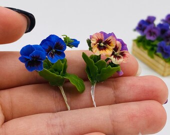 2 pieces Miniature Pansy 1:12 clay polymer, Miniature decorate for Garden Dollhouse