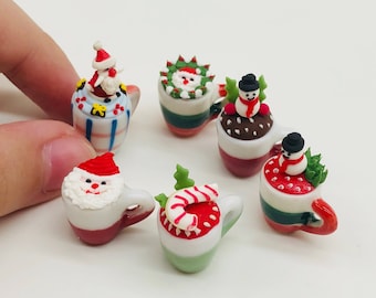 6 Mini Copos para Bebidas de Natal: Conjunto de Café de Cerâmica para Casa de Bonecas