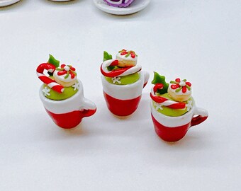 3 pieces Miniature Beverage, Miniature ceramic cup, Miniature Coffee, Dollhouse Christmas 1:12 scale