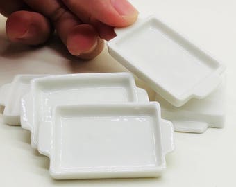 5, 10 Miniature Ceramic Trays: Dollhouse Plate Collection (25x40mm)