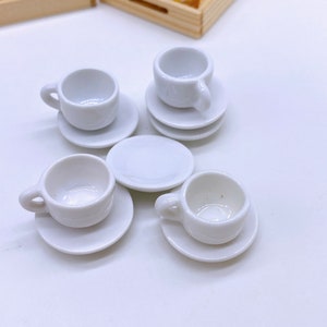 5 Set Miniature Ceramic cup with saucer, Miniature Ceramic plate, Miniature Sweet, Cups, dishes, kitchen utensils 1:6