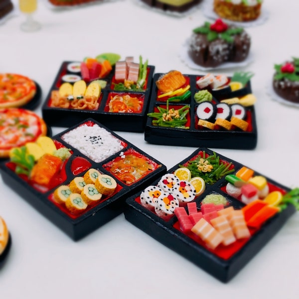 Ensemble de nourriture japonaise miniature à bento, nourriture miniature, décoration miniature pour maison de poupée 1:12