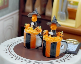 3 pieces Miniature Beverage Halloween Design,Miniature ceramic cup,Miniature Coffee,Dollhouse Halloween,Miniature Coffee