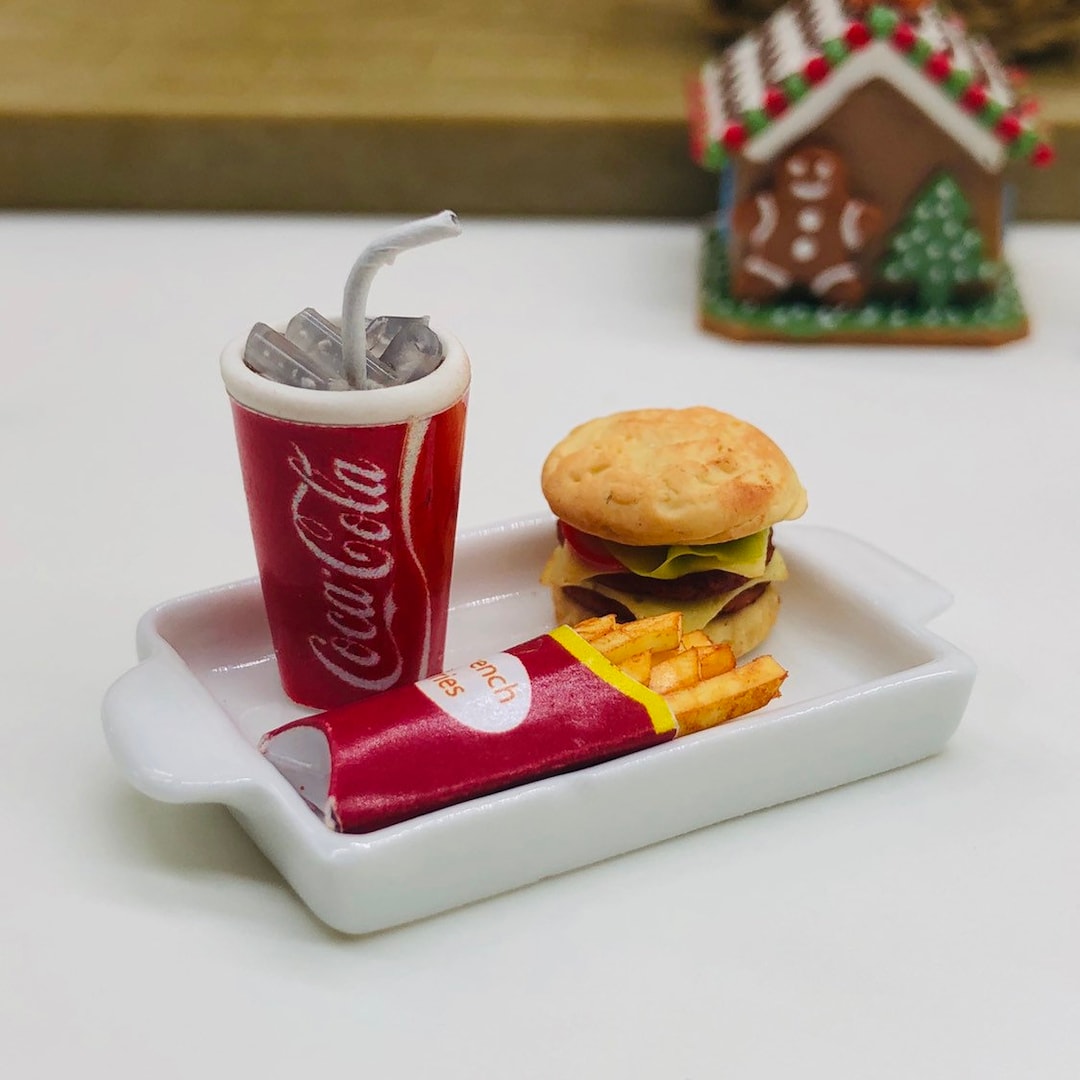 Set Miniatura Hamburger, Patatine E Soda Per Casa Delle Bambole, Scala 1:12, Handley, Taiwan