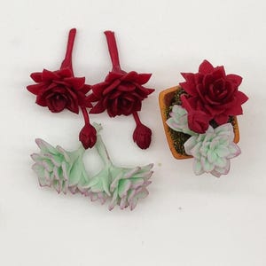 4 Stück Miniature Kalanchoe blossfeldiana, Miniatur Kaktus, Miniaturton Garten 1:12
