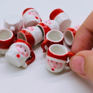 5 piezas Taza de cerámica en miniatura de Papá Noel, taza de cerámica en miniatura, dulces en miniatura, tazas, platos, utensilios de cocina