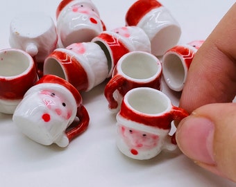 5 pieces Miniature Santa Ceramic Mug, Miniature Ceramic Cup, Miniature Sweet, Cups, dishes, kitchen utensils