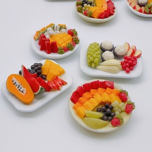 Miniature Fruit made clay stick on plate, Miniature Fakefood for Dollhouse 1:12 scale