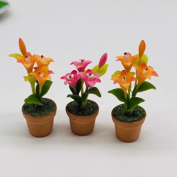 3 pieces Miniature  Flower  in pot  Miniature  plant in pot  Etsy