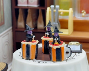 3 pieces Miniature Beverage Halloween Design,Miniature ceramic cup,Miniature Coffee,Dollhouse Halloween,Miniature Coffee