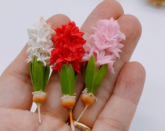 3 pieces Miniature Orange Hyacinth Flower,  Miniature Garden Dollhouse