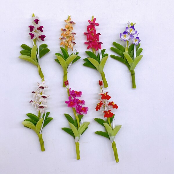 7 pièces Orchidées miniatures fées dans un jardin, décoration pour maison de poupée