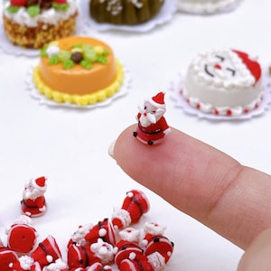 10 Miniature Polymer Clay Santa Figures: Dollhouse Miniatures