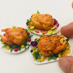 Miniature Turkey, Miniature Food, Thanksgiving food decorate doll&#39;s house