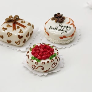 3 pieces Miniature Happy Birthday  Cake, Miniature Sweet cake for Dollhouse