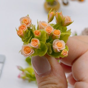 5 bouquets Miniature Roses peach color, Miniature Garden Dollhouse 1:12