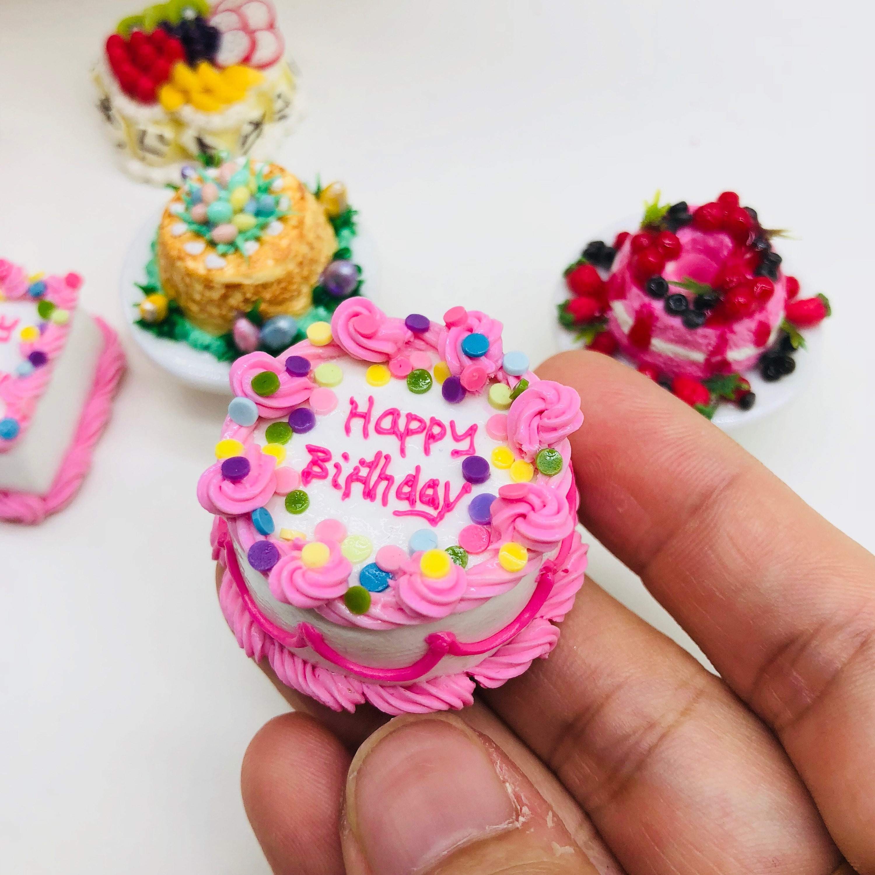 Miniature Happy Birthday Cake Miniature Sweet Cake Dollhouse Etsy