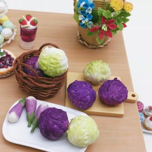 5 pieces Miniature Vegetable 1/12 scale Dollhouse Kitchen Accessories, Miniature Cabbage