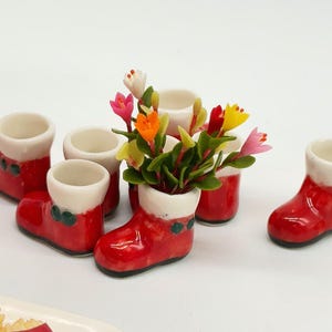 5 jarrones de cerámica en miniatura con forma de zapato de Papá Noel: macetas para casa de muñecas con jardín de hadas