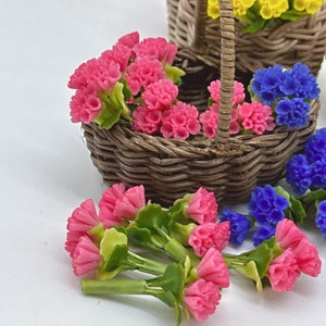 4 Miniature Geranium Bouquets: Handmade Air Dry Clay Dollhouse Decor
