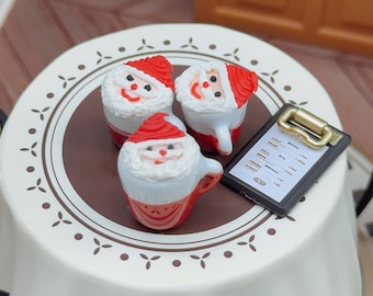 3 pieces Miniature Beverage Christmas Design,Miniature ceramic cup,Miniature Coffee,Dollhouse Halloween,Miniature Coffee