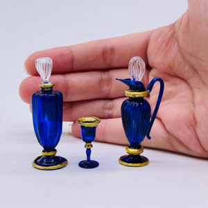 Miniature Glass Jug and Glass Set: Dollhouse Jewelry Collection