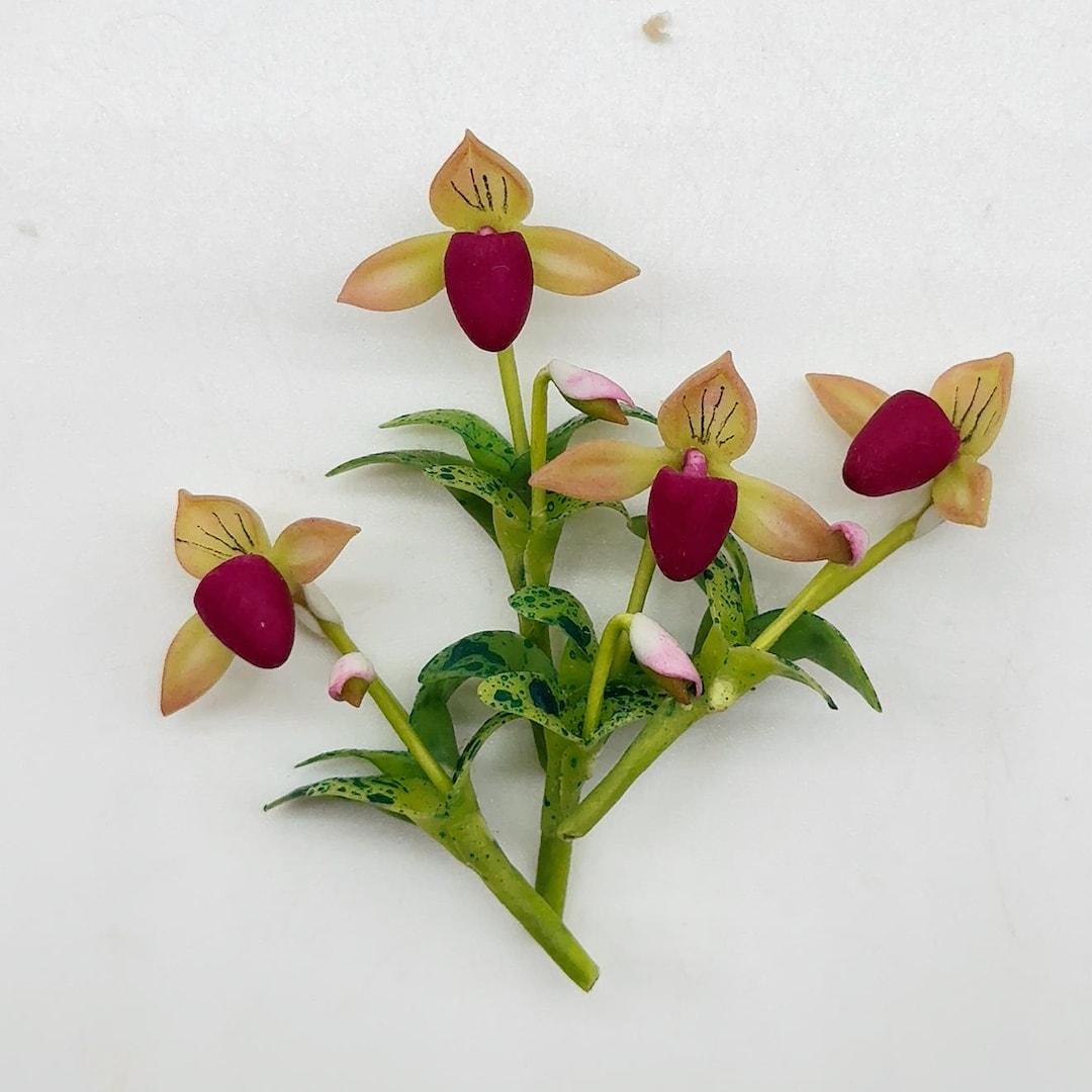 4 Pieces Miniature Lady Slippers Orchids, Miniature Garden Dollhouse 1: