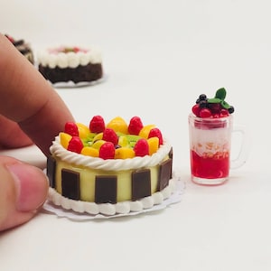Miniature Cake with Miniature Beverage,Miniature Bakery,Miniature Sweet,Dollhouse cake,Dolls and miniature