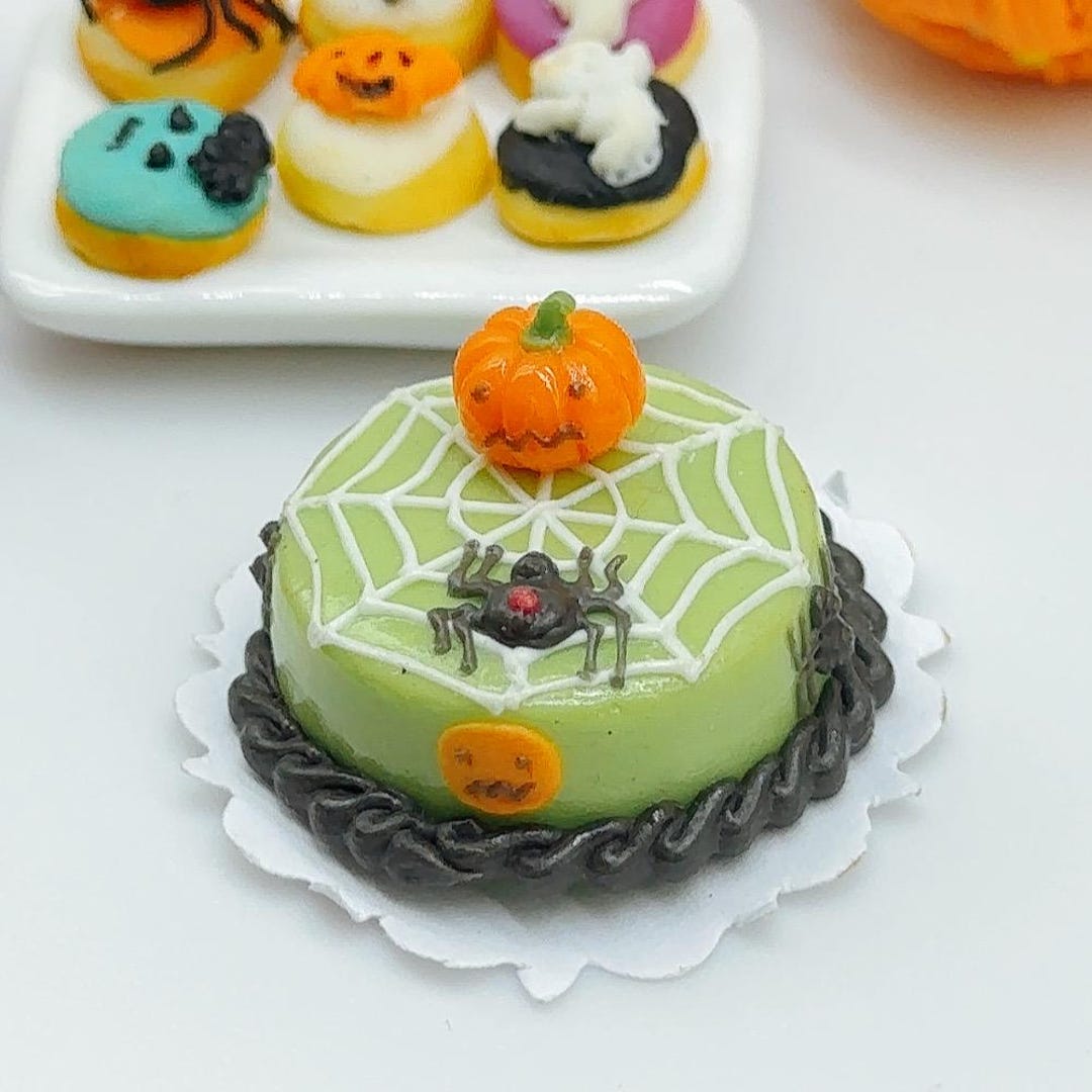 Miniature Halloween Cake Polymer Clay Dollhouse Food 20mm Etsy