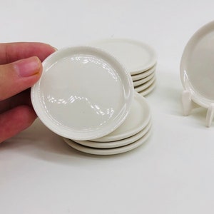 5 pieces Miniature White Ceramic Tray 45 mm ,Miniature plate , Miniature Dollhouse