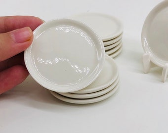 5 pieces Miniature White Ceramic Tray 45 mm ,Miniature plate , Miniature Dollhouse